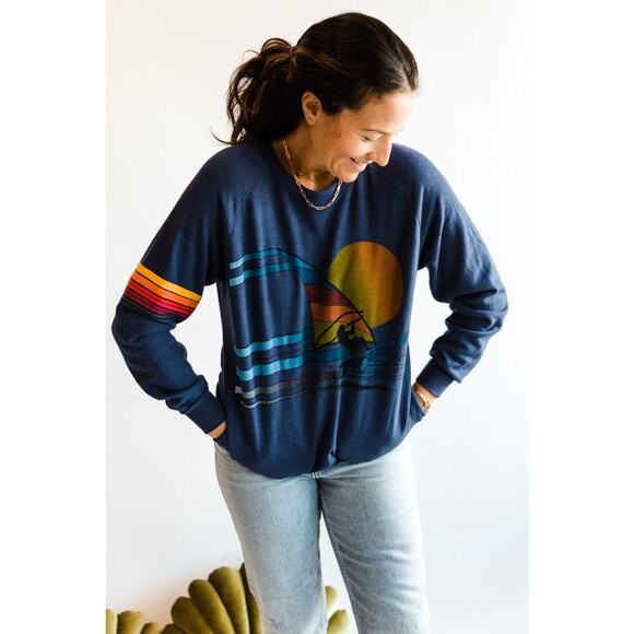 Aviator Nation Windsurf Jump Crew Sweatshirt Poseidon Blue Unisex Medium - Picture 4 of 16